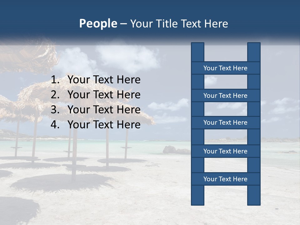A Sandy Beach With Straw Umbrellas On It PowerPoint Template