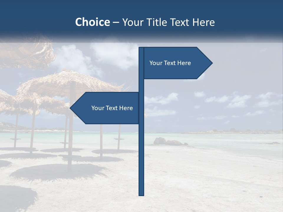 A Sandy Beach With Straw Umbrellas On It PowerPoint Template