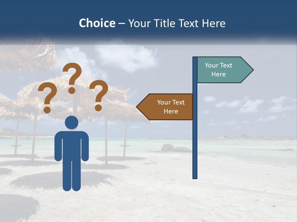 A Sandy Beach With Straw Umbrellas On It PowerPoint Template