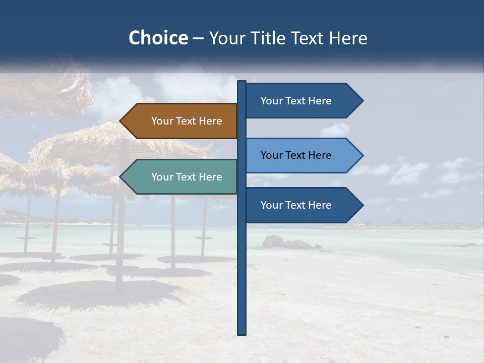 A Sandy Beach With Straw Umbrellas On It PowerPoint Template