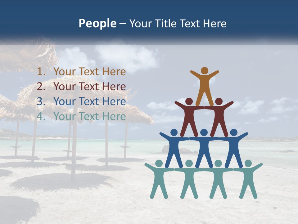 A Sandy Beach With Straw Umbrellas On It PowerPoint Template