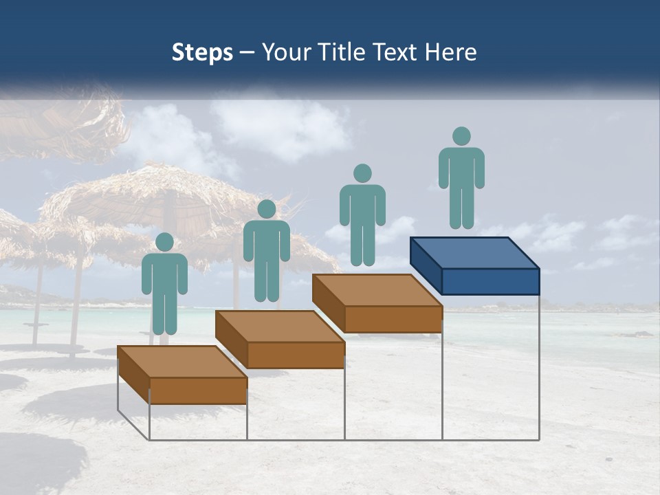 A Sandy Beach With Straw Umbrellas On It PowerPoint Template