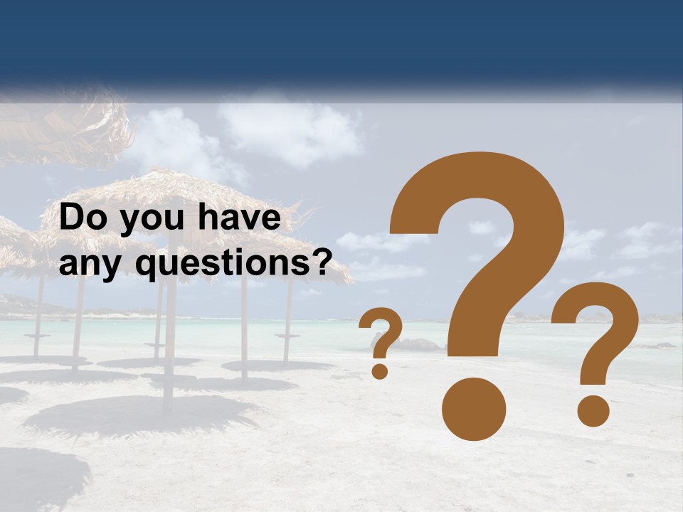 A Sandy Beach With Straw Umbrellas On It PowerPoint Template