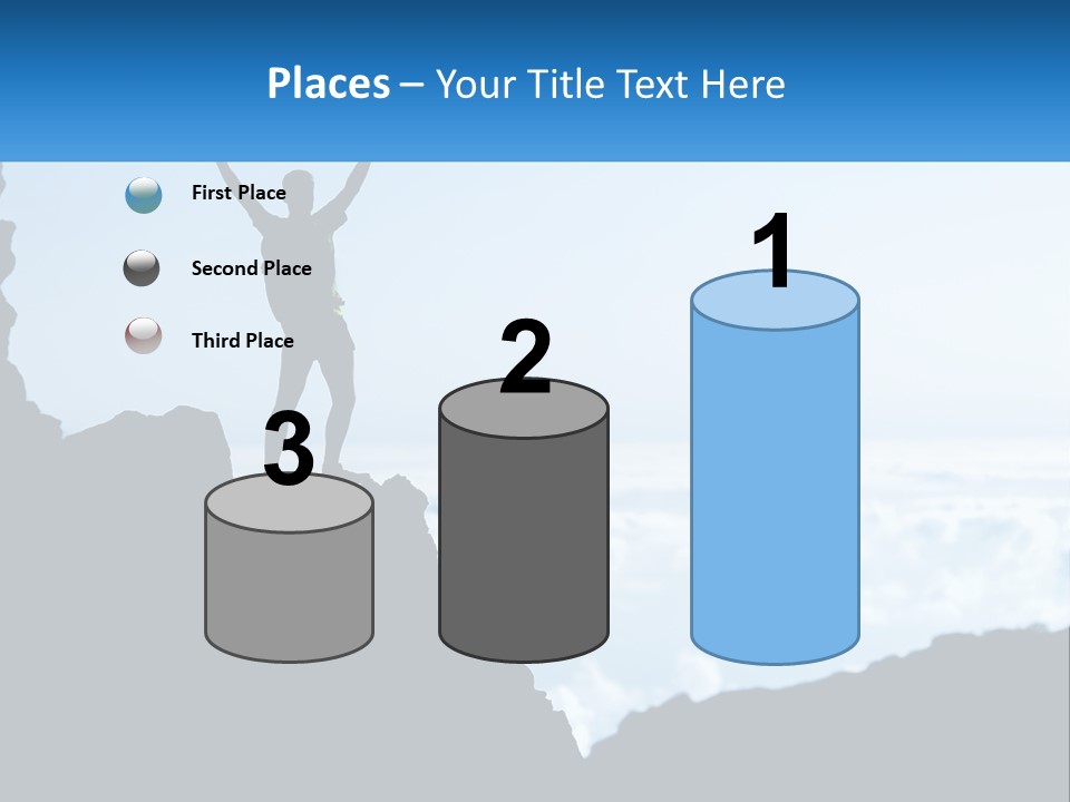 A Person Standing On Top Of A Mountain With Their Arms In The Air PowerPoint Template