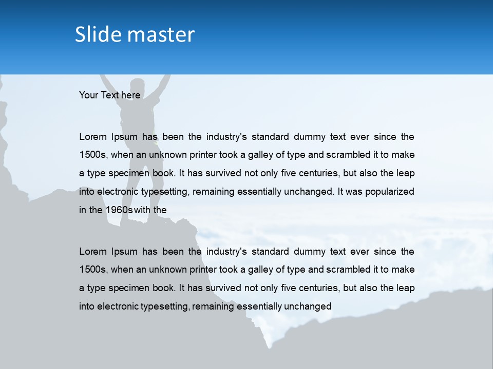 A Person Standing On Top Of A Mountain With Their Arms In The Air PowerPoint Template