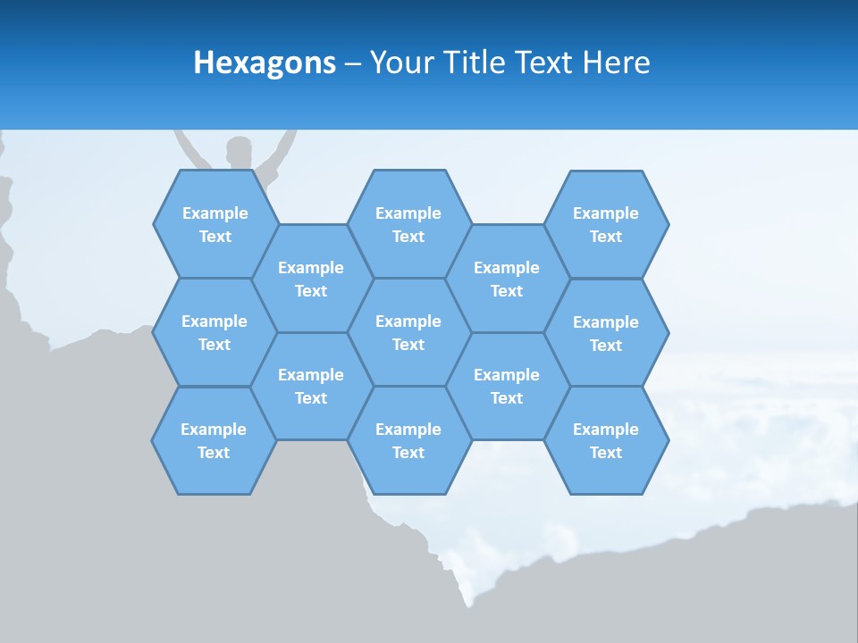 A Person Standing On Top Of A Mountain With Their Arms In The Air PowerPoint Template