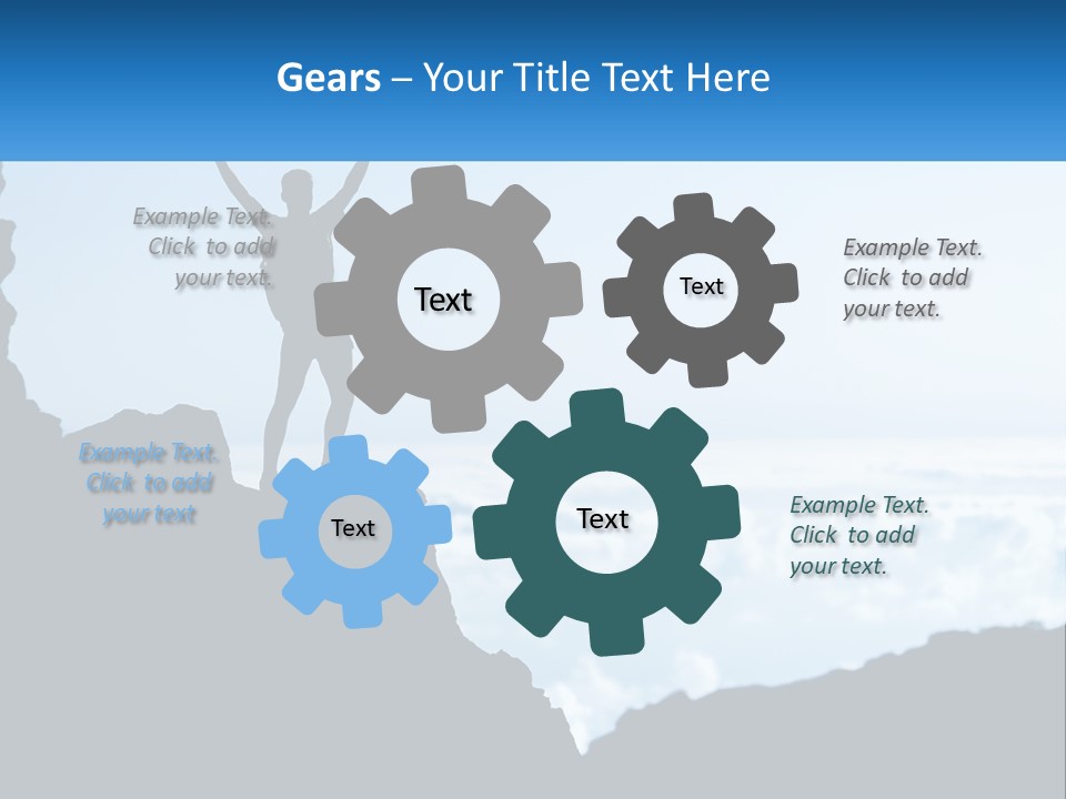 A Person Standing On Top Of A Mountain With Their Arms In The Air PowerPoint Template