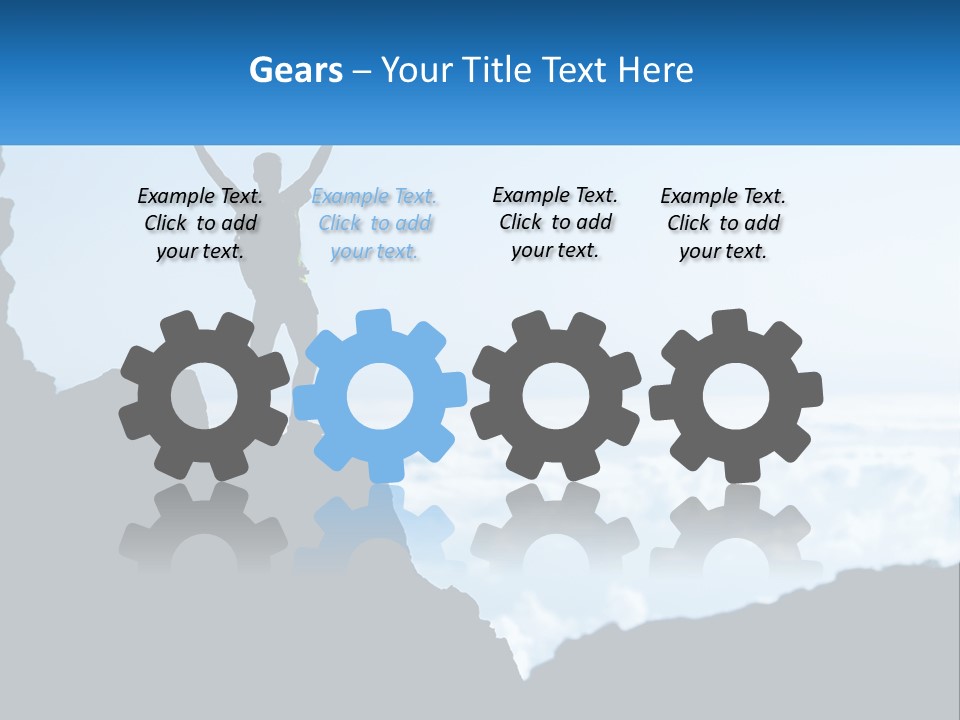 A Person Standing On Top Of A Mountain With Their Arms In The Air PowerPoint Template