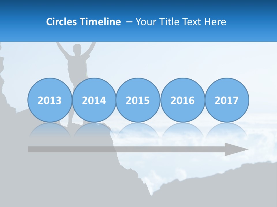 A Person Standing On Top Of A Mountain With Their Arms In The Air PowerPoint Template