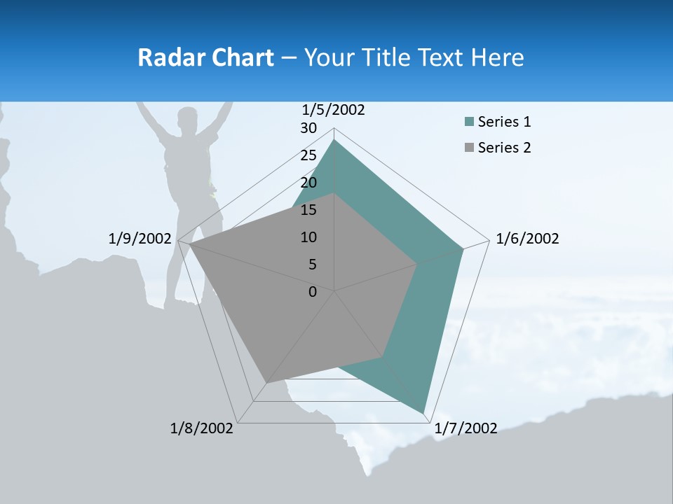 A Person Standing On Top Of A Mountain With Their Arms In The Air PowerPoint Template