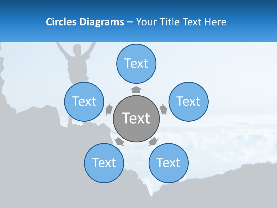 A Person Standing On Top Of A Mountain With Their Arms In The Air PowerPoint Template