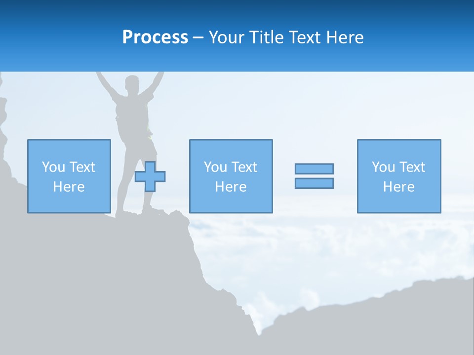 A Person Standing On Top Of A Mountain With Their Arms In The Air PowerPoint Template