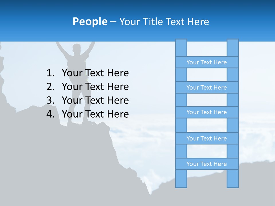 A Person Standing On Top Of A Mountain With Their Arms In The Air PowerPoint Template