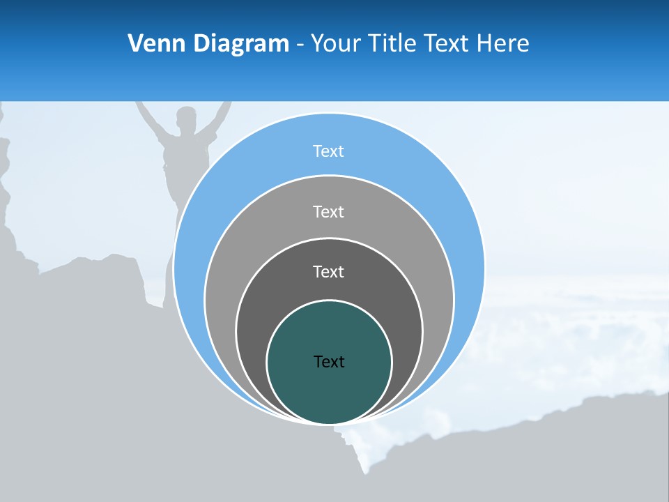 A Person Standing On Top Of A Mountain With Their Arms In The Air PowerPoint Template