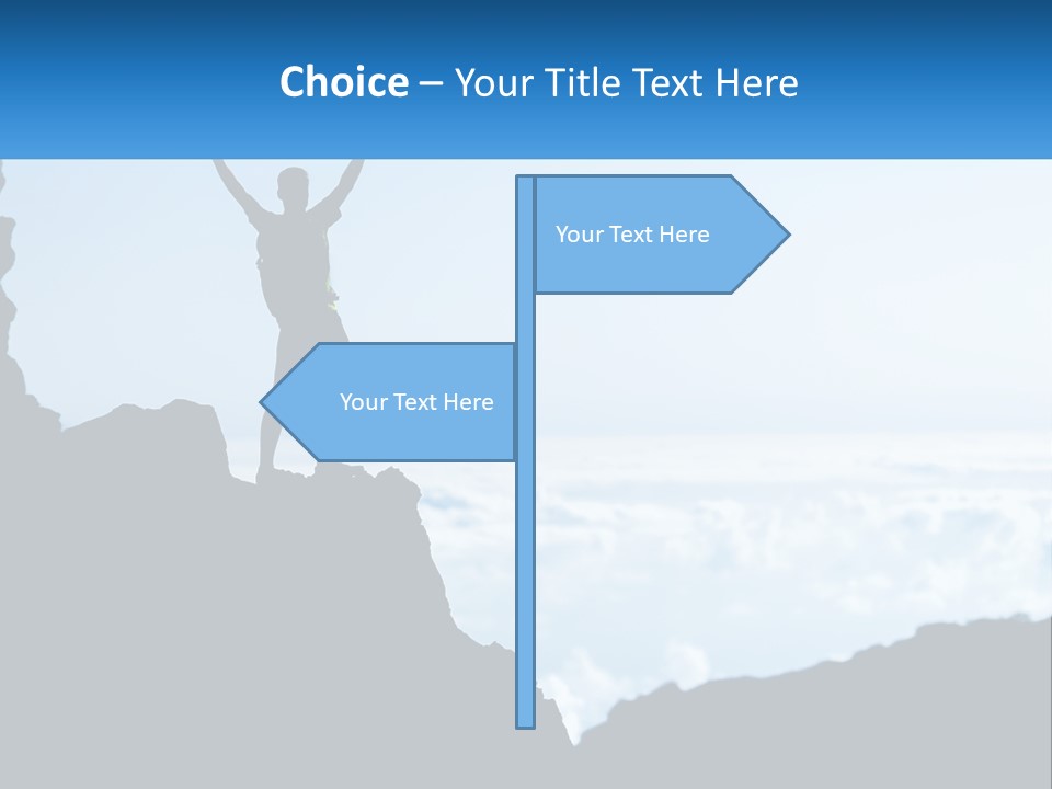 A Person Standing On Top Of A Mountain With Their Arms In The Air PowerPoint Template