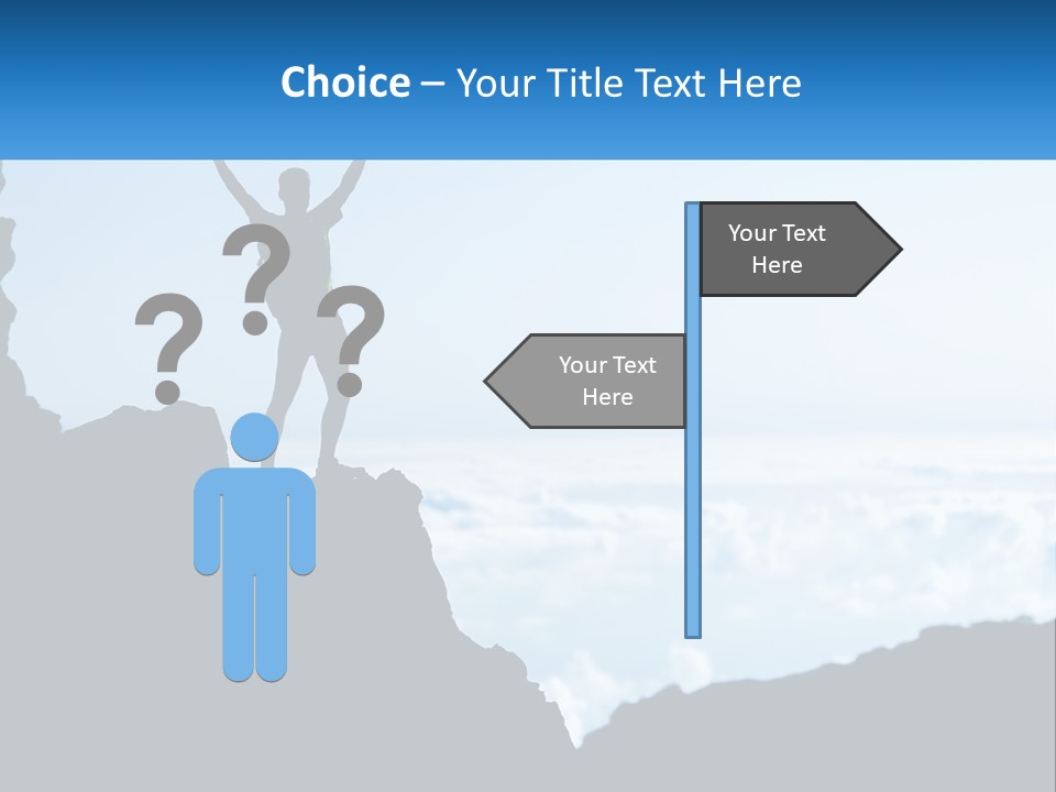 A Person Standing On Top Of A Mountain With Their Arms In The Air PowerPoint Template