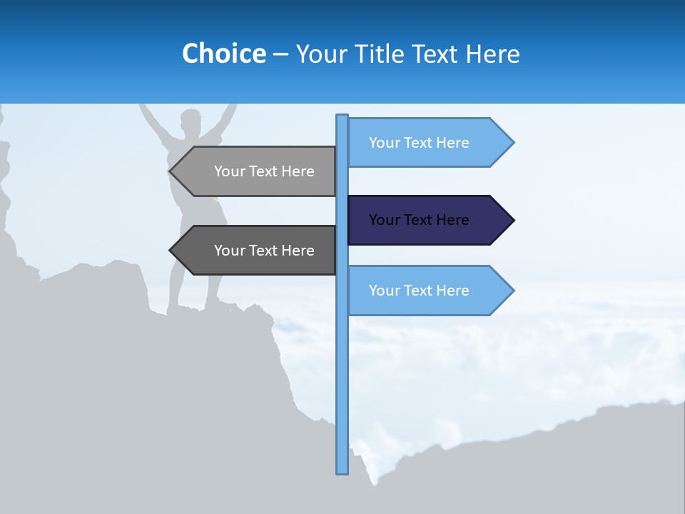 A Person Standing On Top Of A Mountain With Their Arms In The Air PowerPoint Template
