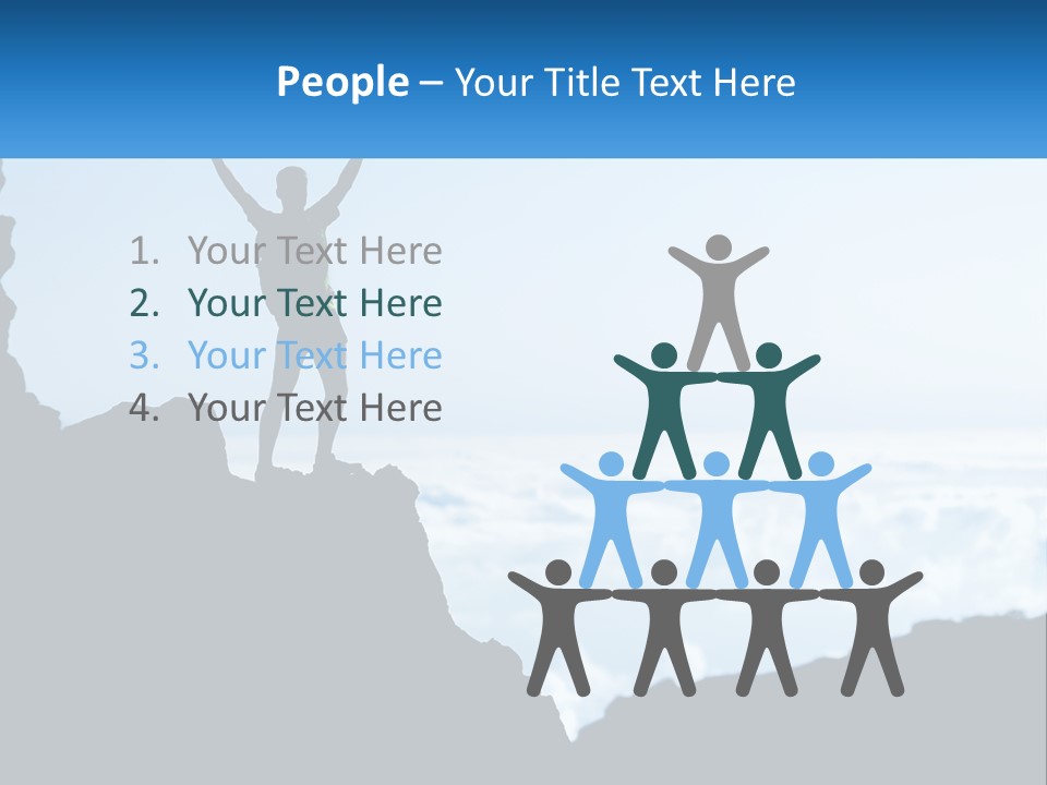 A Person Standing On Top Of A Mountain With Their Arms In The Air PowerPoint Template