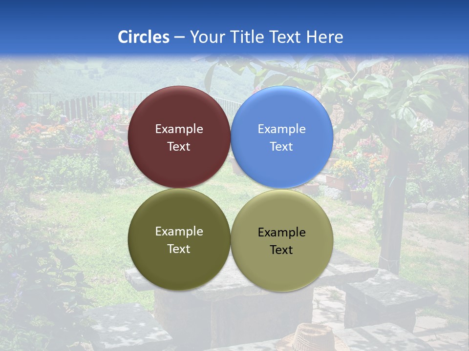 A Picture Of A Garden With A Bench And Flowers PowerPoint Template