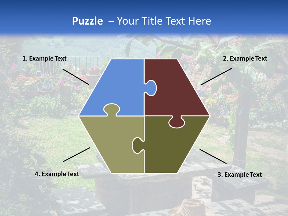 A Picture Of A Garden With A Bench And Flowers PowerPoint Template