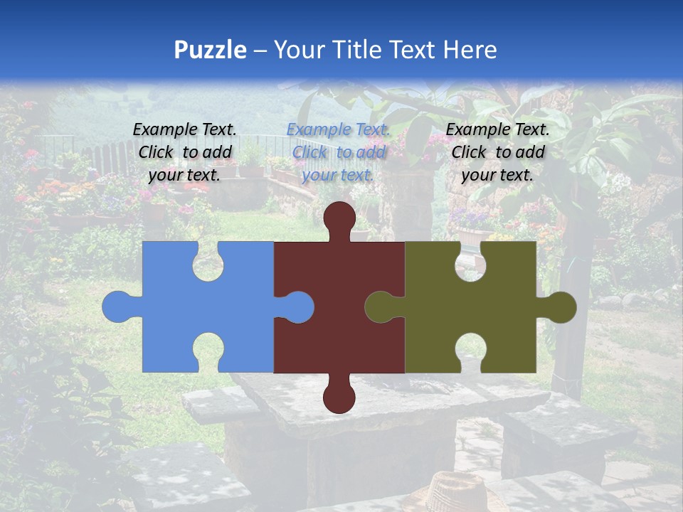 A Picture Of A Garden With A Bench And Flowers PowerPoint Template