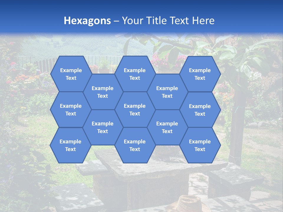 A Picture Of A Garden With A Bench And Flowers PowerPoint Template