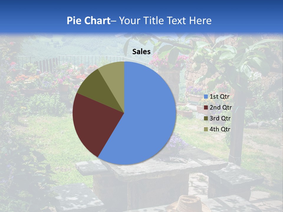 A Picture Of A Garden With A Bench And Flowers PowerPoint Template