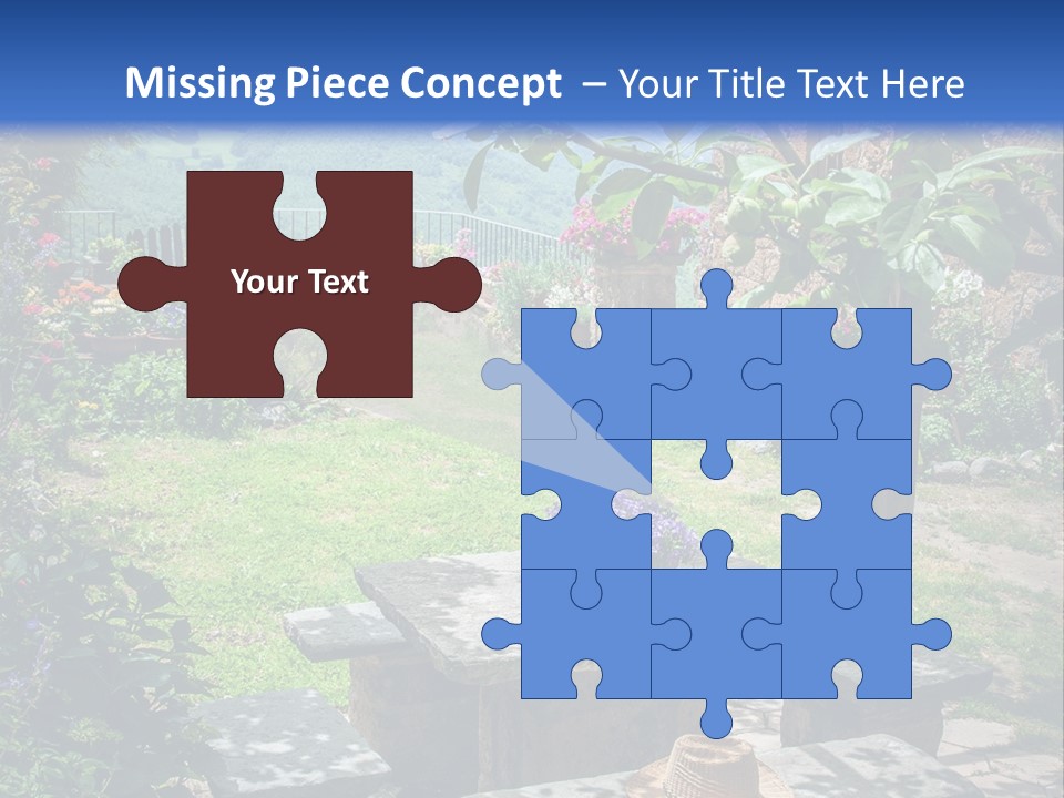 A Picture Of A Garden With A Bench And Flowers PowerPoint Template