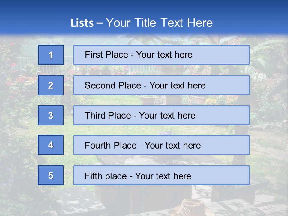 A Picture Of A Garden With A Bench And Flowers PowerPoint Template