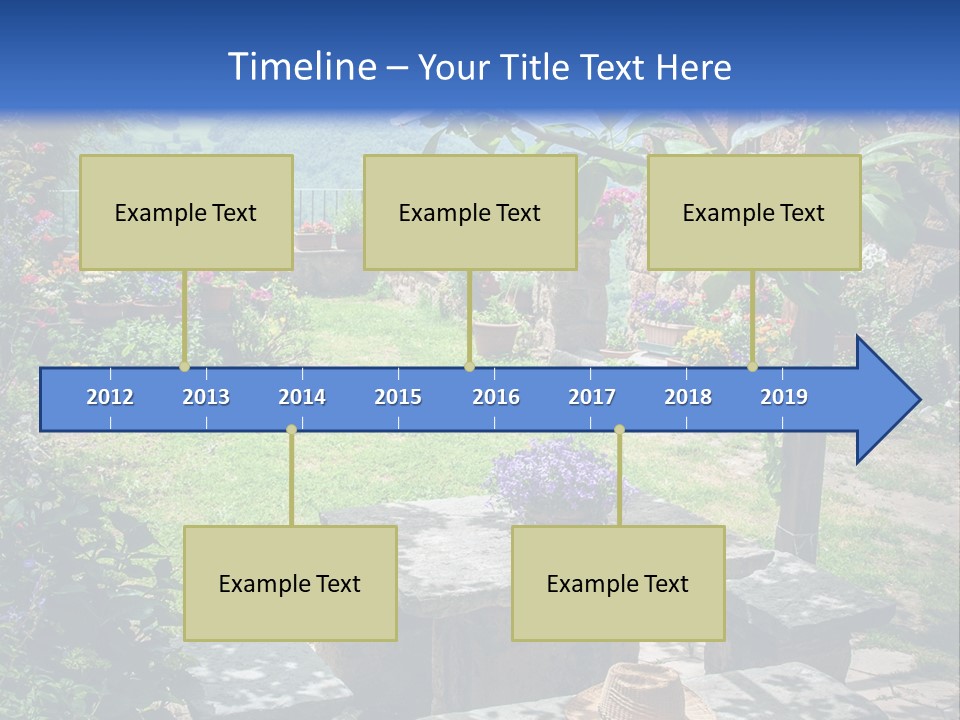 A Picture Of A Garden With A Bench And Flowers PowerPoint Template