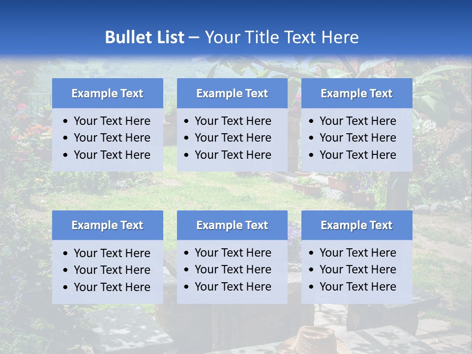 A Picture Of A Garden With A Bench And Flowers PowerPoint Template