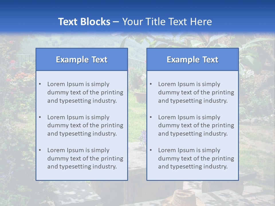 A Picture Of A Garden With A Bench And Flowers PowerPoint Template