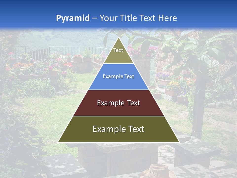 A Picture Of A Garden With A Bench And Flowers PowerPoint Template