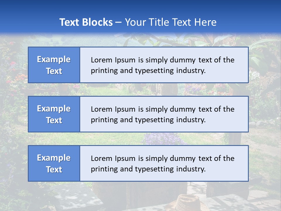 A Picture Of A Garden With A Bench And Flowers PowerPoint Template
