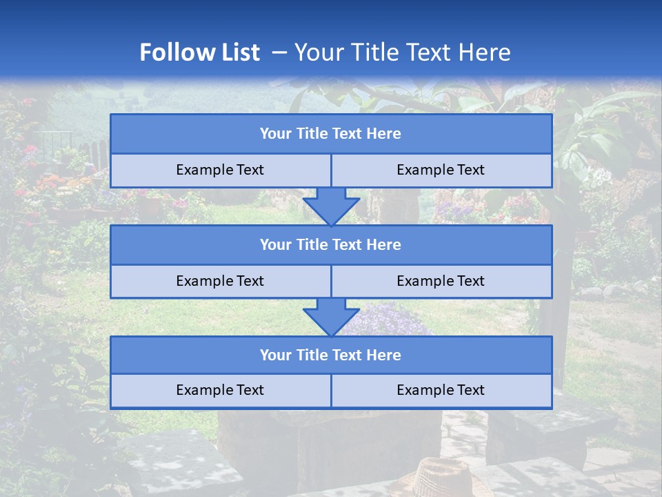 A Picture Of A Garden With A Bench And Flowers PowerPoint Template