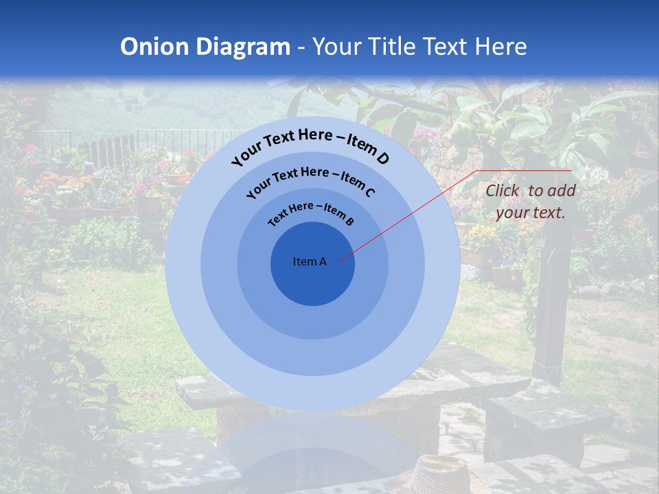 A Picture Of A Garden With A Bench And Flowers PowerPoint Template