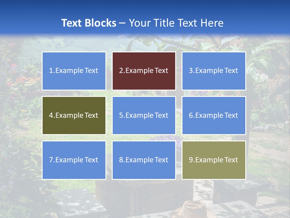 A Picture Of A Garden With A Bench And Flowers PowerPoint Template