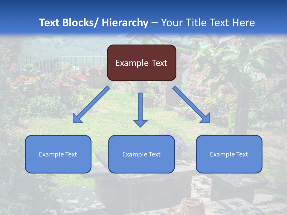 A Picture Of A Garden With A Bench And Flowers PowerPoint Template