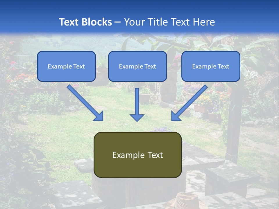 A Picture Of A Garden With A Bench And Flowers PowerPoint Template