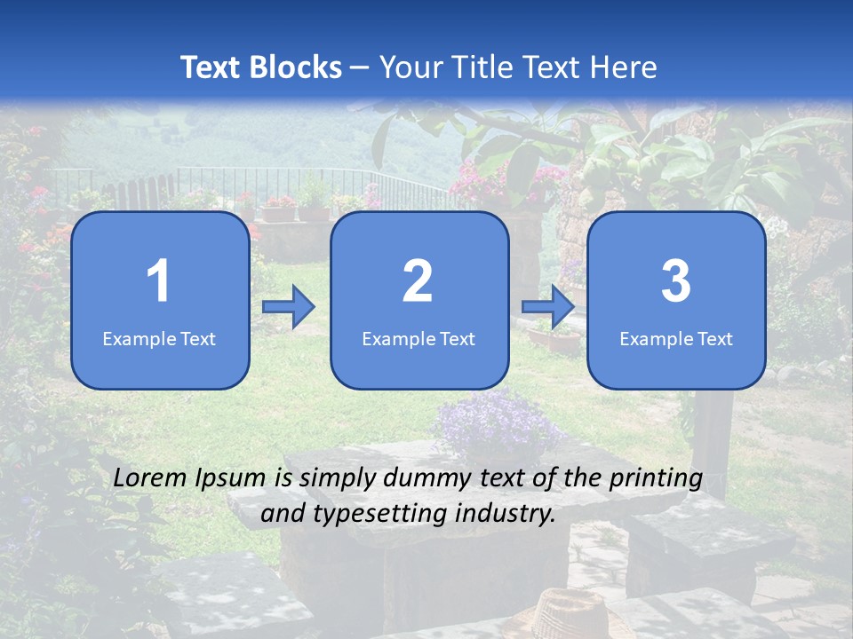 A Picture Of A Garden With A Bench And Flowers PowerPoint Template
