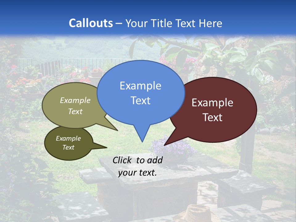 A Picture Of A Garden With A Bench And Flowers PowerPoint Template