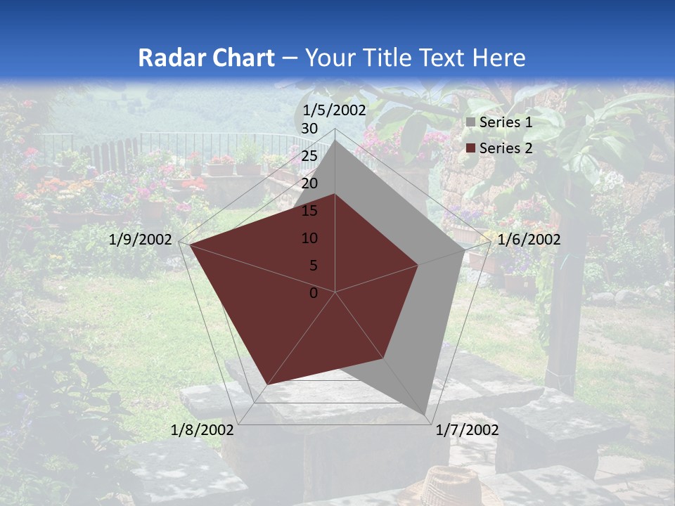 A Picture Of A Garden With A Bench And Flowers PowerPoint Template
