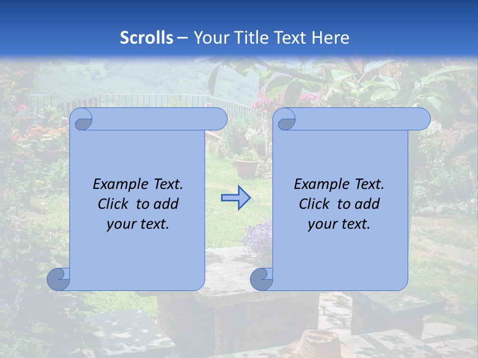 A Picture Of A Garden With A Bench And Flowers PowerPoint Template