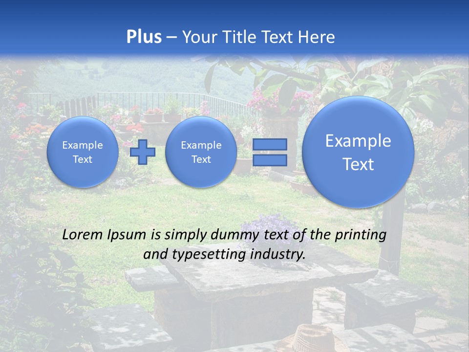 A Picture Of A Garden With A Bench And Flowers PowerPoint Template