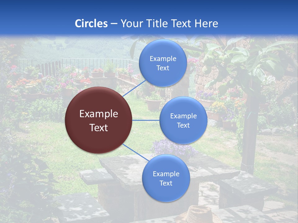 A Picture Of A Garden With A Bench And Flowers PowerPoint Template