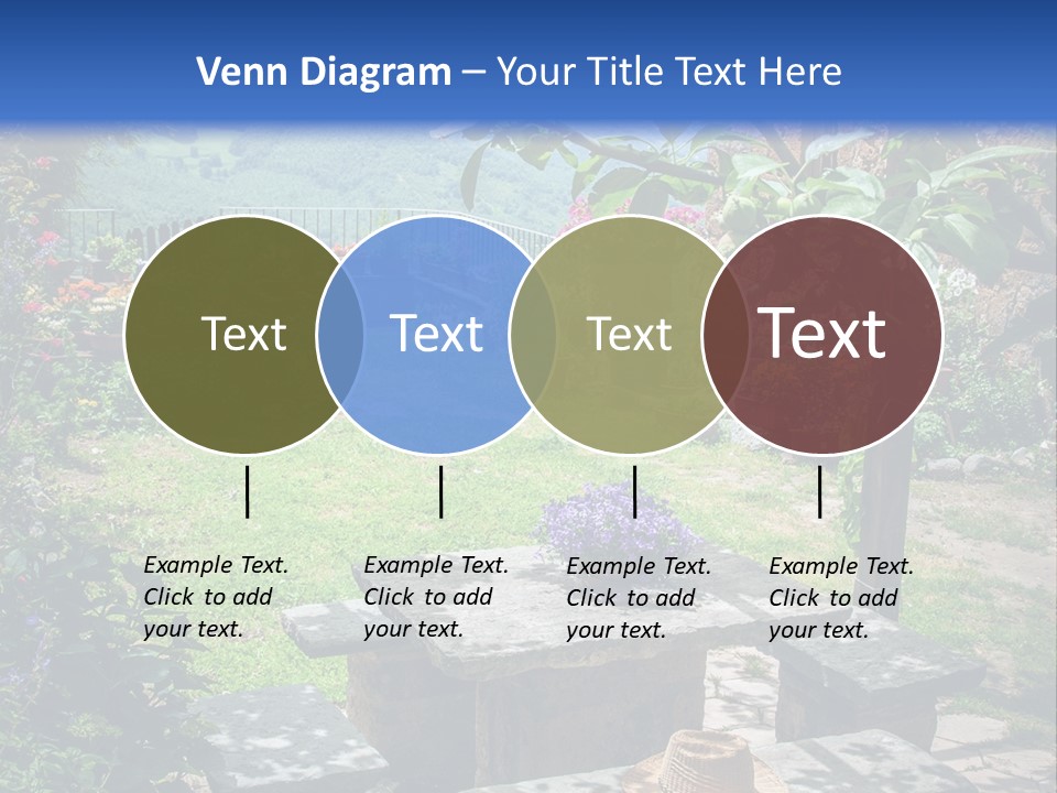 A Picture Of A Garden With A Bench And Flowers PowerPoint Template