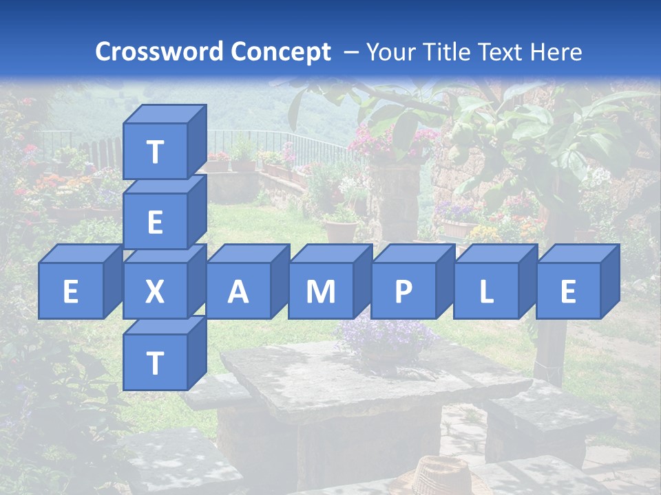 A Picture Of A Garden With A Bench And Flowers PowerPoint Template