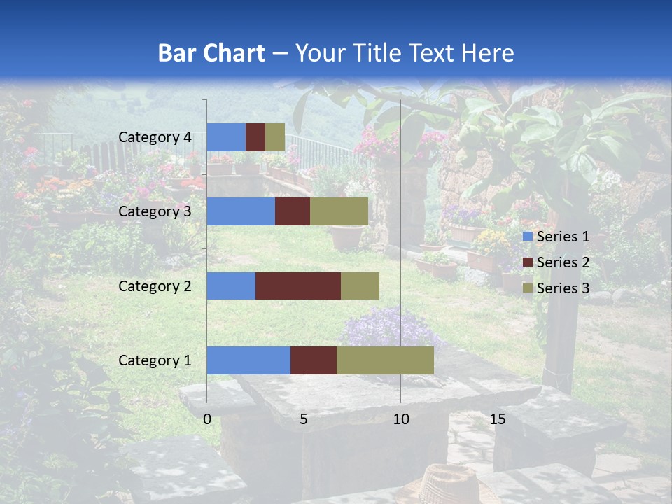 A Picture Of A Garden With A Bench And Flowers PowerPoint Template
