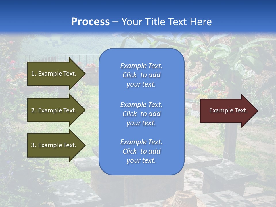 A Picture Of A Garden With A Bench And Flowers PowerPoint Template