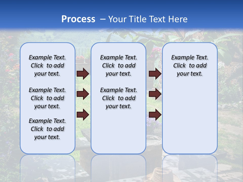 A Picture Of A Garden With A Bench And Flowers PowerPoint Template